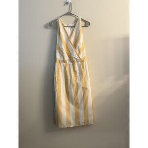 Christopher & Banks Yellow‎ White Striped Tie Back Midi Dress Women’s  Size 16